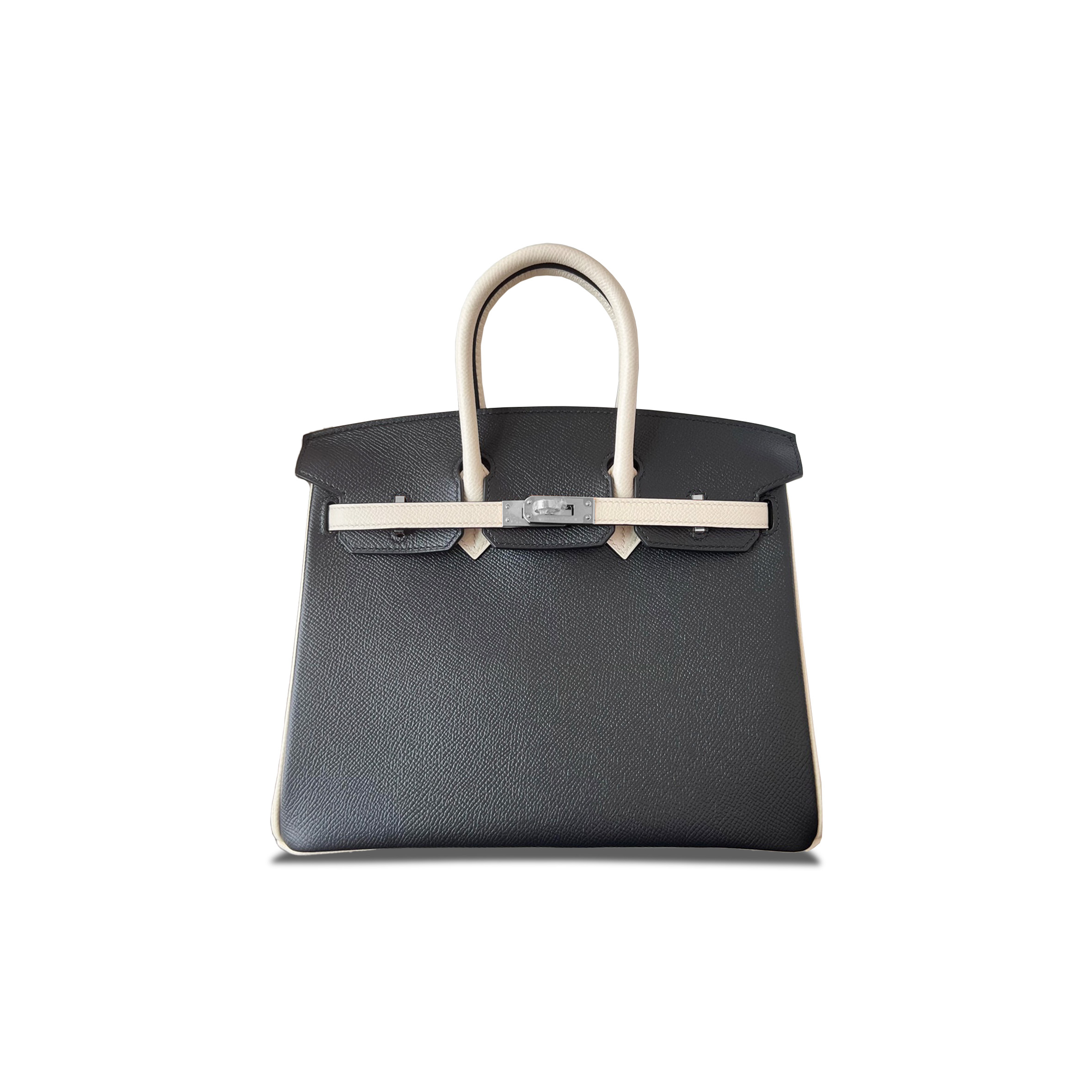 HERMES BIRKIN 30 EPSOM BLACK AND MILKSHAKE WHITE SILVER BUCKLE BAG H028369CK60 (30*23*15cm)